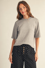 Gray Short Sleeve Round Neck Sweater