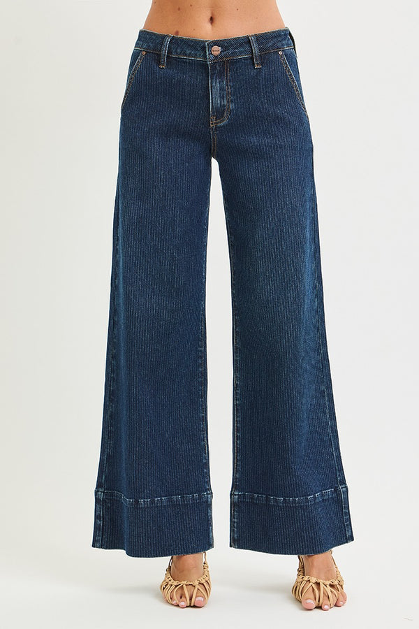 Lois's Mid Rise Fit Ribbed Wide Leg Wide Hem Jean