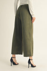 Olive Scalloped Edge Faux Suede Pants