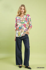 Paisley Print V Neck Top