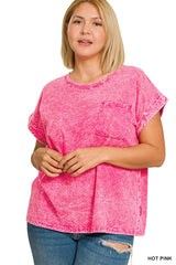 Curvy Acid Wash Short Sleeve Top
