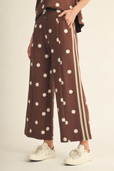 Brown Elastic Waist Polka Dot Pant