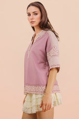 Curvy Floral Half Button Down Collared Top