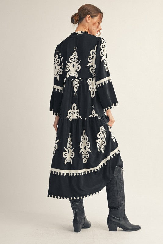 Damask Patterned Midi Dress