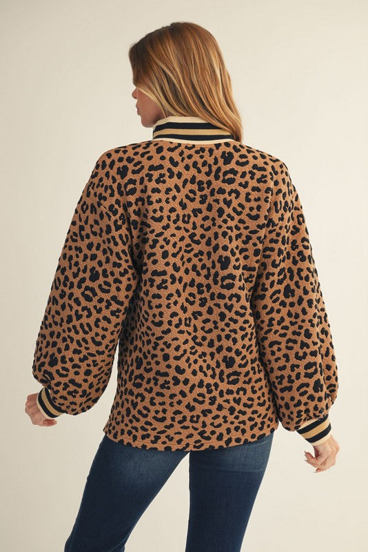 Toffee Leopard Textured Long Sleeve Shirt
