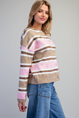 Berry and Cream Striped Cardigan
