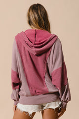Dusty Rose Color Block Hoodie Top