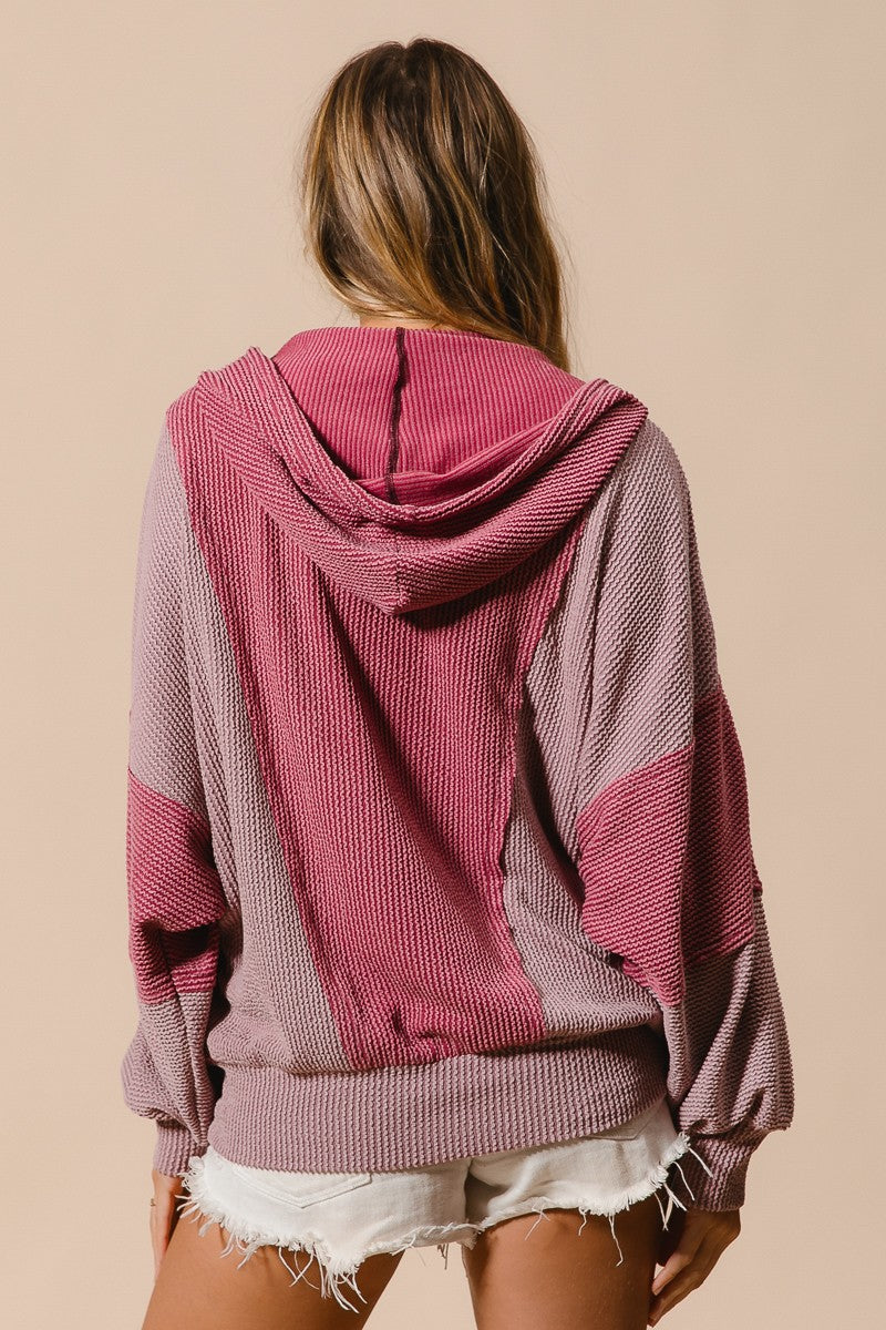 Dusty Rose Color Block Hoodie Top