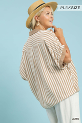 Curvy Striped Collared Oversized Top