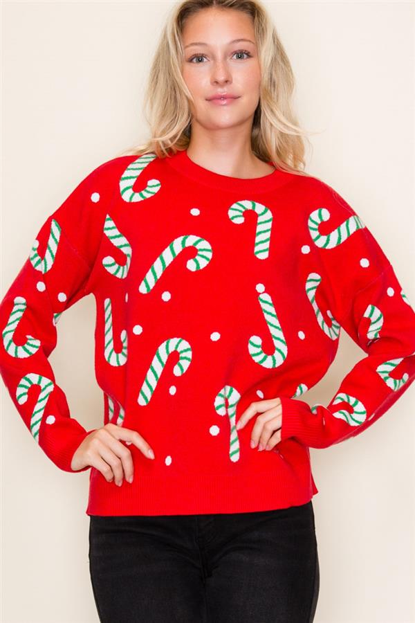 Candy Cane Long Sleeve Sweater