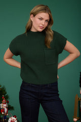 Hunter Green Mock Neck Short Sleeve Sweater Top