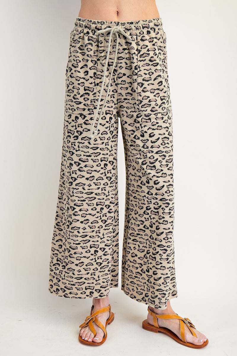 Leopard Mineral Wash Pants with Drawstring
