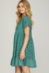 Sea Green Eyelet Ruffle Hem Dress