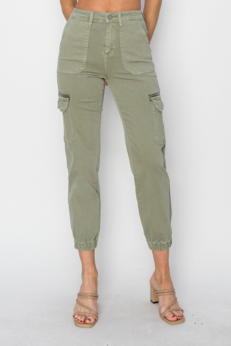 Simmon's High Rise Olive Denim Cargo Joggers