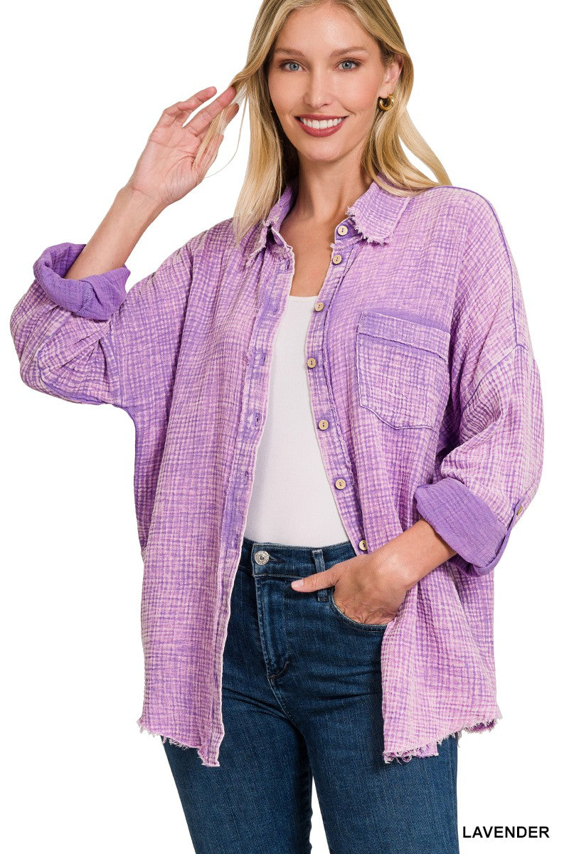 Washed Button Down Shirt with Front Pocket