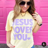 Yellow and Purple Jesus Loves You Tee