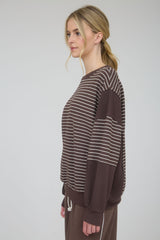 Brown Contrast Stripe Long Sleeve Top