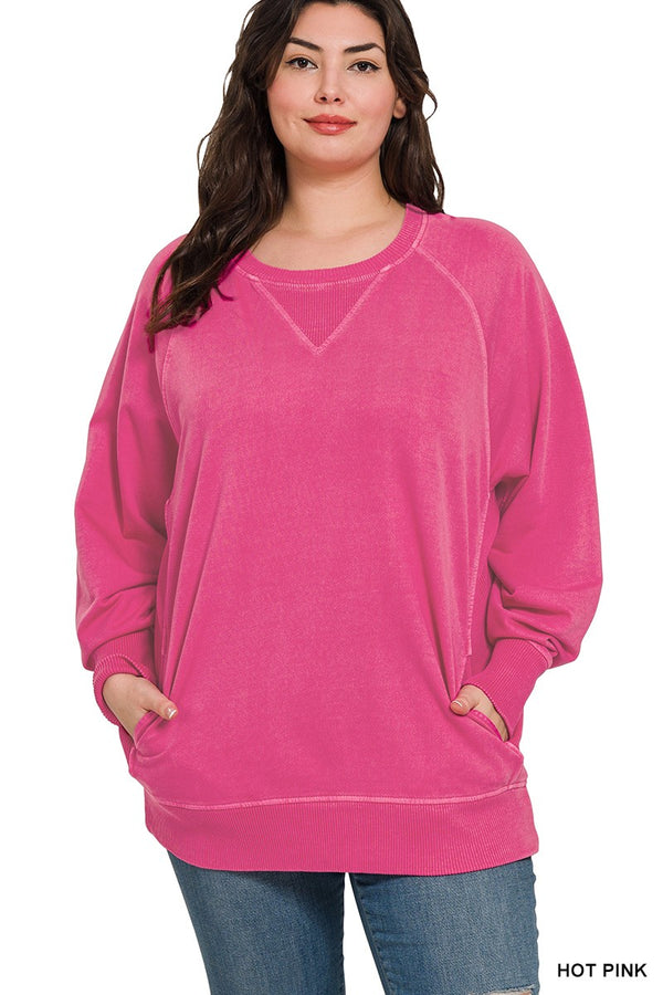 Curvy Ribbed Detail Pullover Crewneck