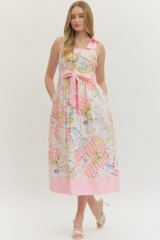 Pink Gingham Printed Tied Dress