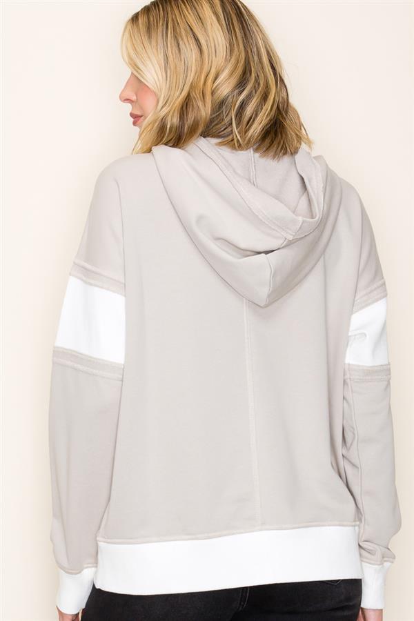Taupe Contrast Ribbed Hooded Top