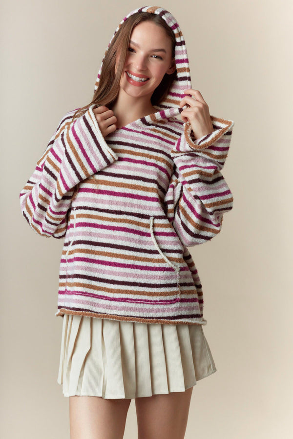 Ivory Multicolor Striped Oversized Hoodie