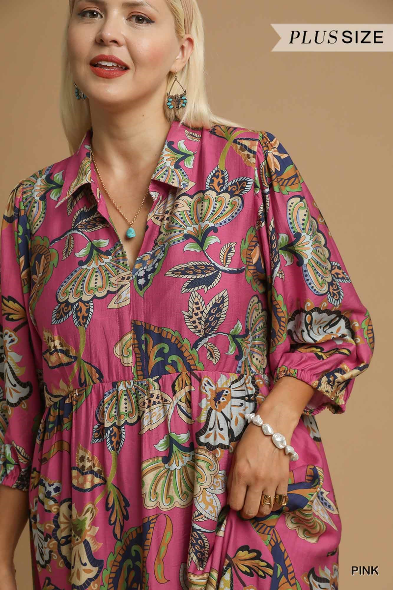 Curvy Boho Paisley Tiered Midi Dress