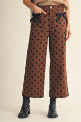 Brown Bow Accent Polka Dot Pants