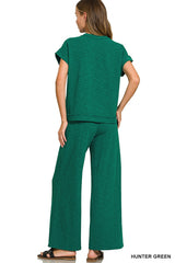 Cotton Slub Short Sleeve Tee and Long Pants Set