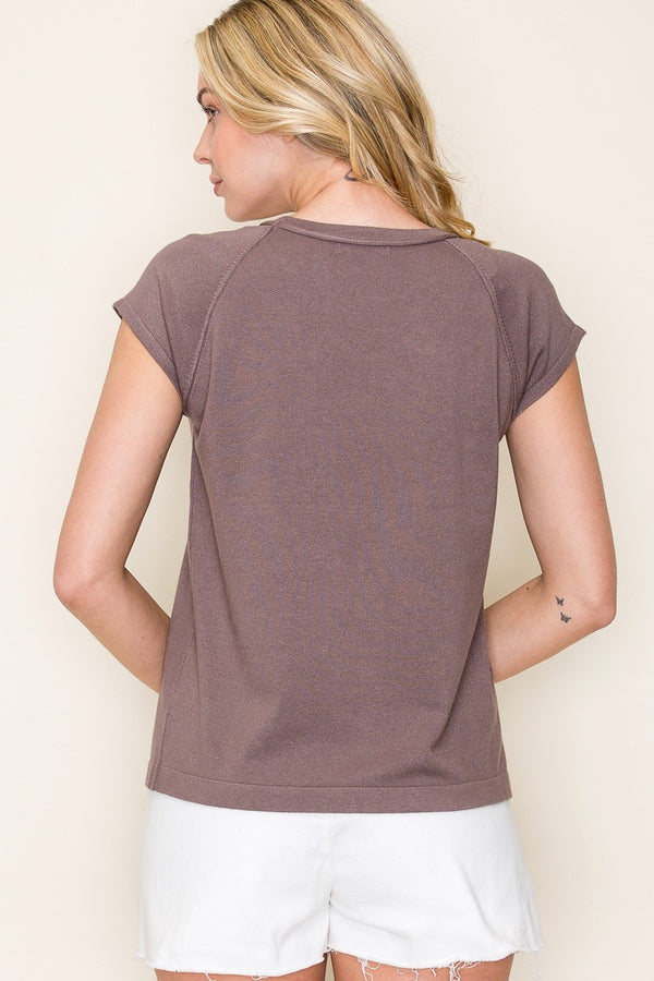 Raglan Short Sleeve Top With Raw Edge Detailing