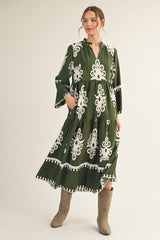 Damask Patterned Midi Dress