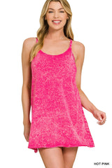 Crinkle Wash Mini Dress With Built In Romper