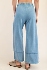 Dusty Blue Cotton Poly Cropped Wide Pant