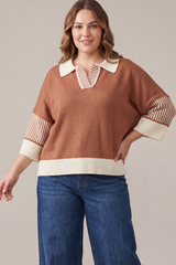Half Sleeve Stripe Contrast Sweater