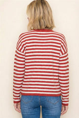 Red and White Stripe Button Down Cardigan