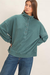 Mineral Wash Button Front Sweatshirt