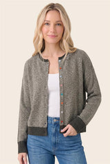 Dark Olive Multi Color Button Down Cardigan