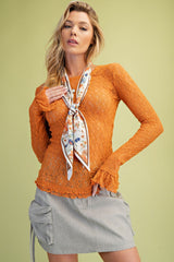 Long Sleeve Ruffle Edge Lace Top