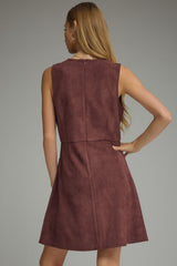 Merlot Faux Suede Gold Buckle Pocket Dress