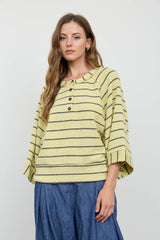 Lime Stripe Henley Long Sleeve Top