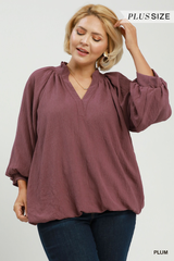 Curvy Smocked Collar Bubble Hem Top