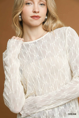 Cream Lace Textured Long Sleeve Top
