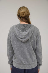 Washed Button down Knit Hoodie with Pockets