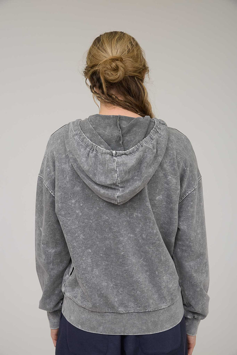 Washed Button down Knit Hoodie with Pockets
