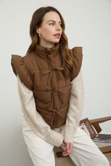 Flutter Sleeve Bow Zip-Up Puffer Vest