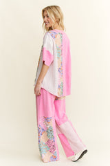 Pink Mineral Washed Floral Lounge Top