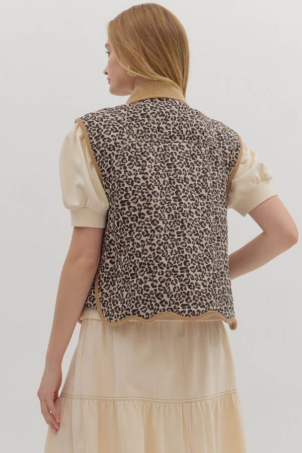 Leopard Button Up Quilted Vest