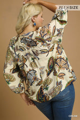 Curvy Boho Paisley Puff Sleeve Blouse
