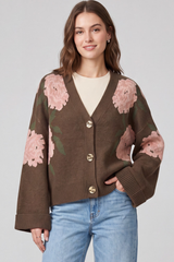 Brown and Floral Long Sleeve Cardigan