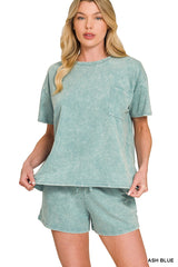 French Terry Acid Wash Relaxed Top And Shorts Set