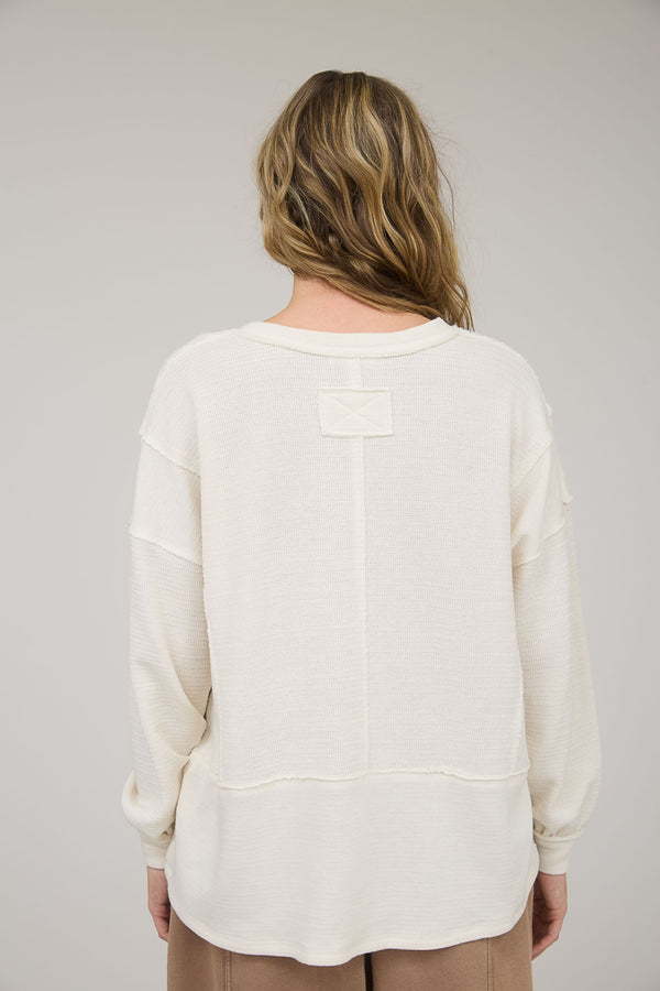 Oatmeal Textured V Neck Top